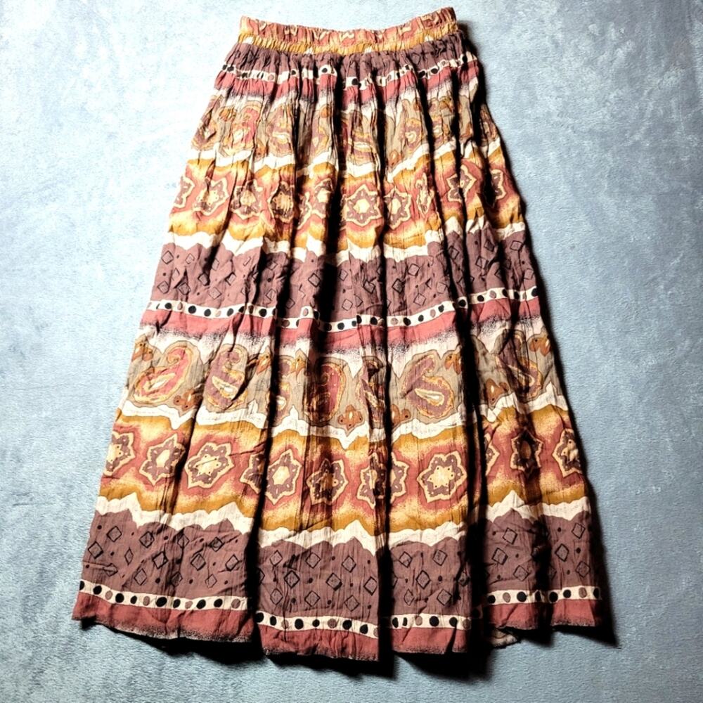 Stoneridge Maxi Skirt Womens‎ Size Petite Medium Brown Boho Floral Elastic Waist
